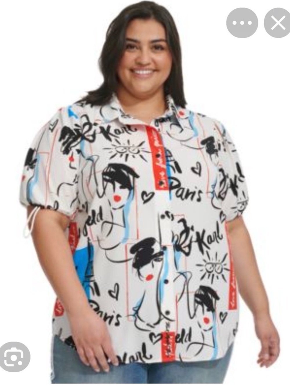 Karl Lagerfeld White Graphic Paris Print Short Sleeve Button Down